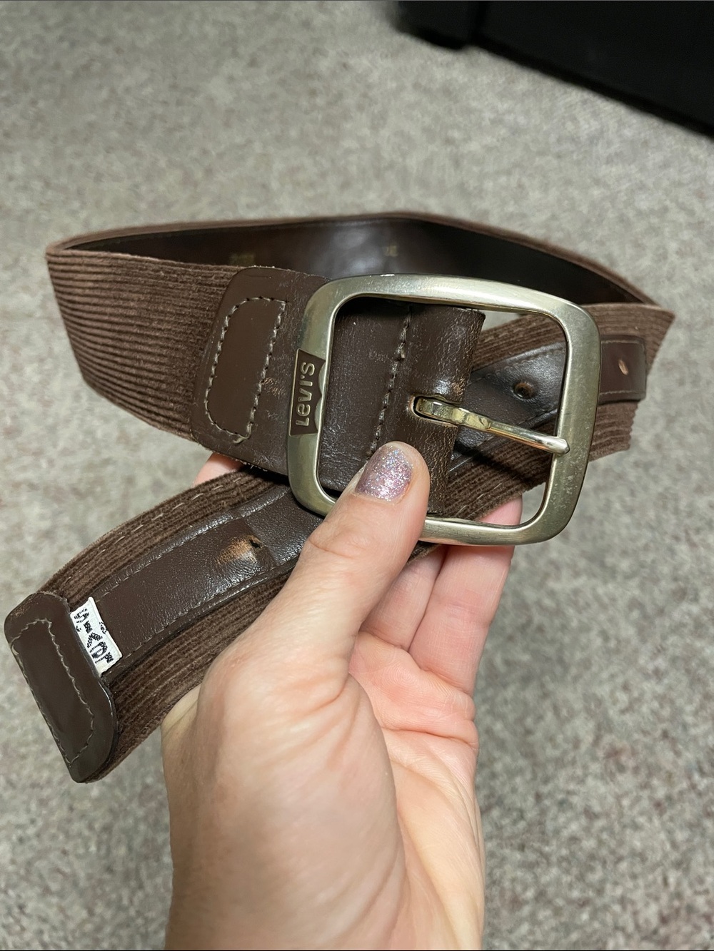 Vintage 70s Levi's corduroy Belt with Brass-logo Buckle